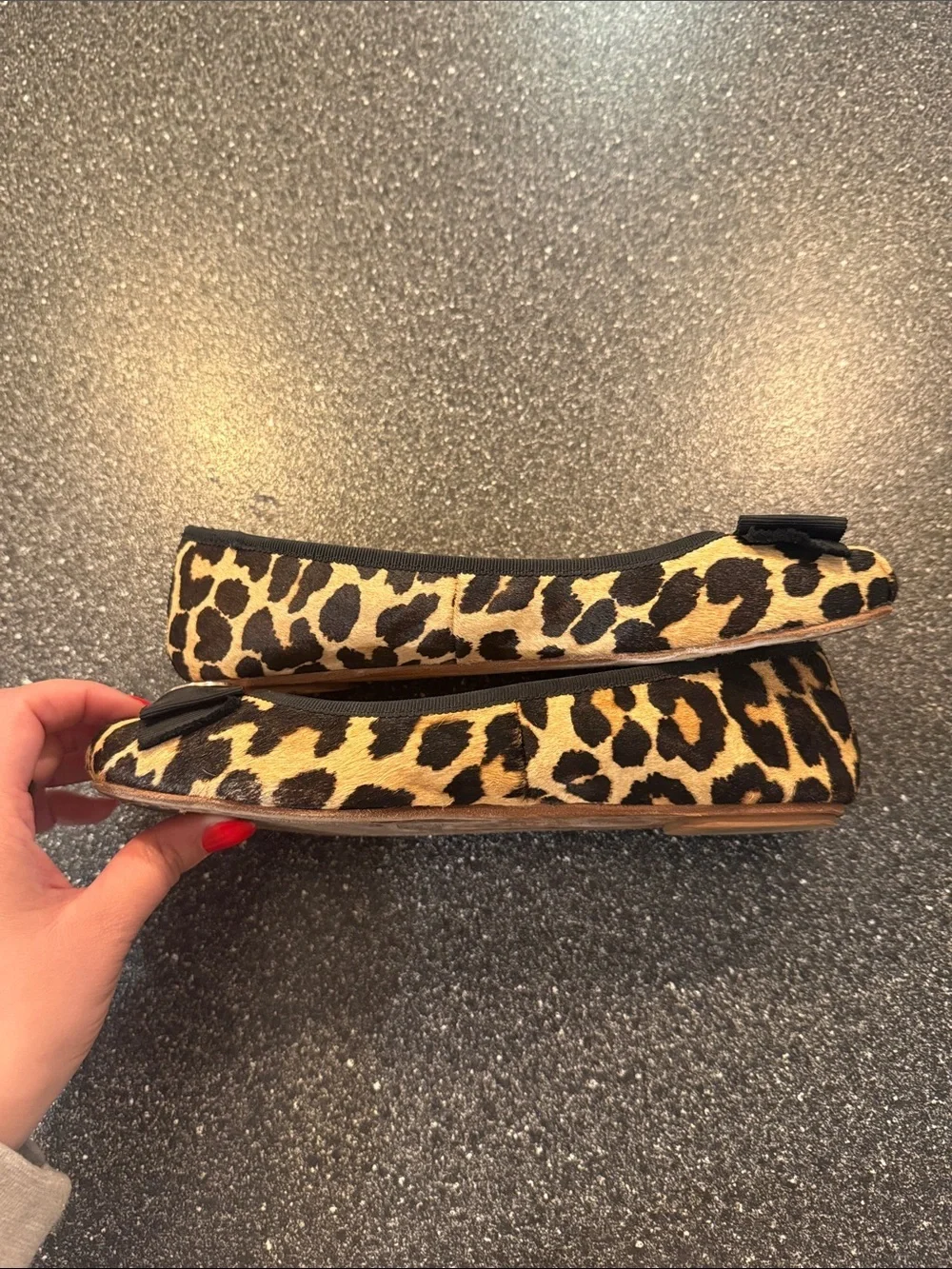 Women’s kate spade Leopard-Print Ballet Flats with Black Bow and Logo - size 7.5